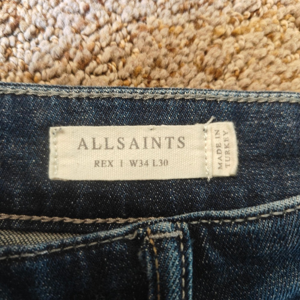 AllSaints Jeans Mens 34 Blue Rex Slim Fit Stretch Denim 5 Pocket Mid Wash ME069W - Picture 6 of 13
